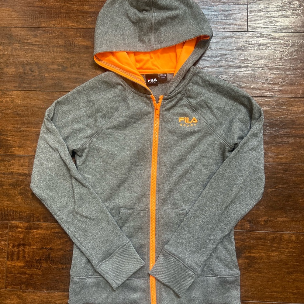 Fila Gray Zip Hoodie with Bright Orange Accents
